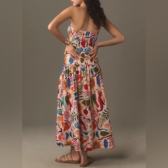 Farm Rio Bright Farm Strapless Linen Midi Dress Size L - Picture 10 of 16